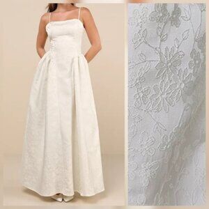 Lulus Gorgeous Extravagance Ivory Floral Jacquard Maxi Dress, Size Medium